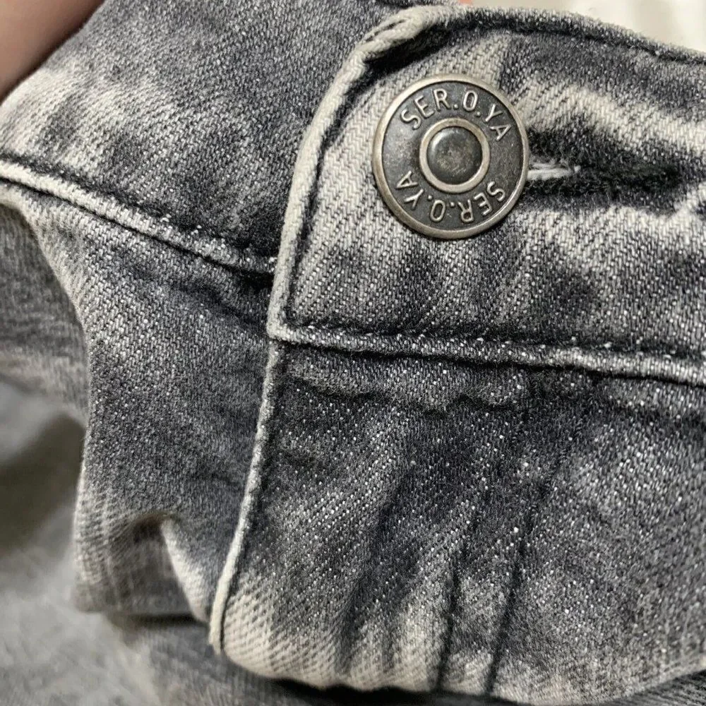 Ser.O.Ya Authentic Gray Black Maggie Mid Rise Vintage Straight Leg Jeans Denim